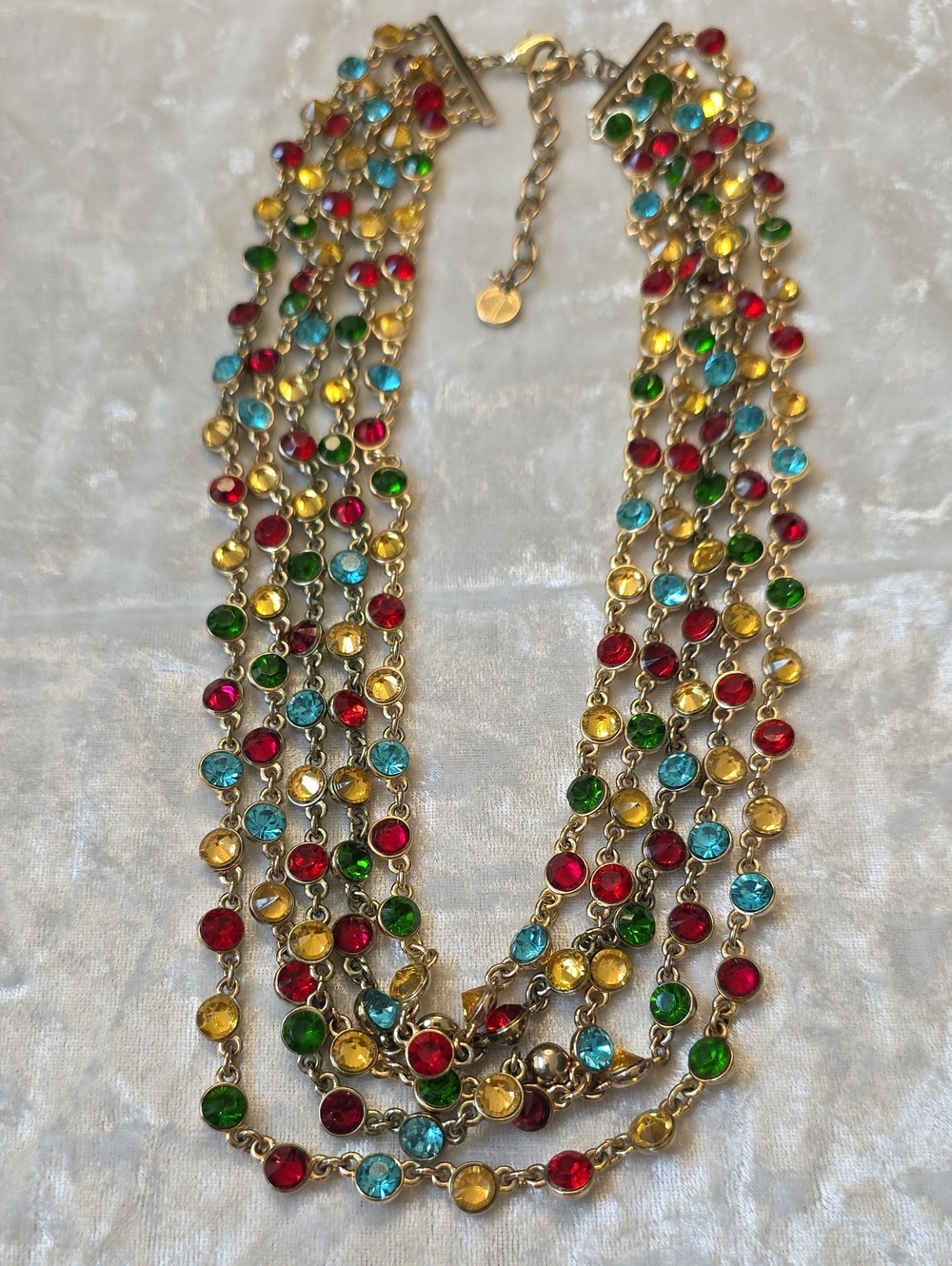 Talbots 5 Strand Gold-Tone Layered Bib Festival Statement Necklace